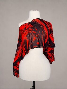Reno Rose Red Black Abstract Chiffon Poncho Shawl Wrap One Size Boho